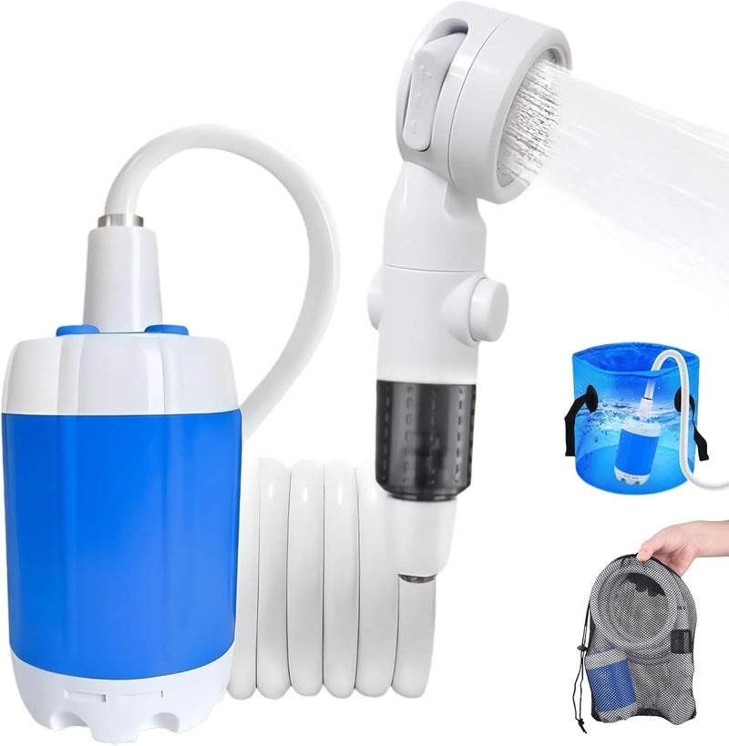 Silanit Portable Shower for Camping, Rechargeable Portable Camping Shower Pump with USB-C, Camp Shower with 3 Spray Modes, Outdoor Shower Kit for Camping, RV, Travel, Pet Bath, Watering Plants (+ Mesh Bag) - Image 1